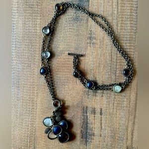Lia Sophia long two way necklace brown antique gold